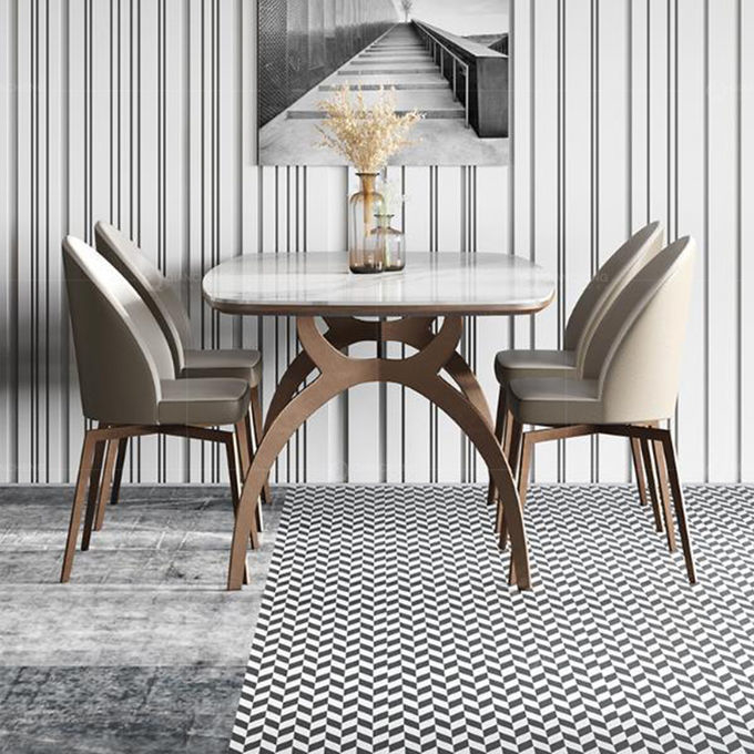 Customized luxury artifical marble steel furniture dining room table