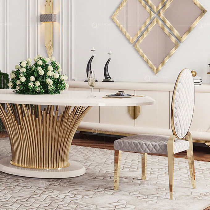 Faux Marble Luxury Modern Round Accent Dining Table For 6 people