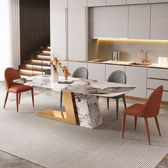 OEM Luxury Marble Dining Table Gold Metal Base Living Room Furniture