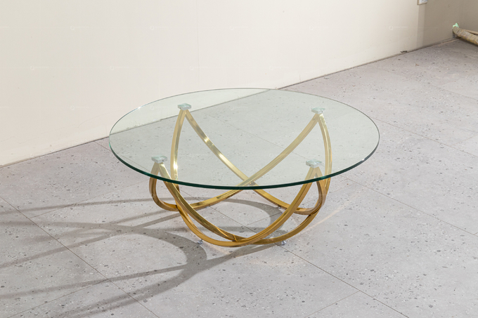 12mm tempere glass SS Coffee table with mirror gold stainless steel leg for living room furniture
