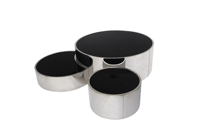 Black Glass Top SS Coffee Table With three swivel coffee tableset for Luxury Living room Furniture
