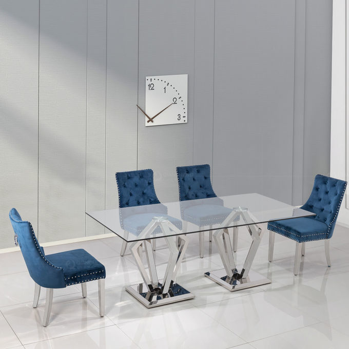 Custom Eight Seater Clear Tempered Glass Top Dining Table