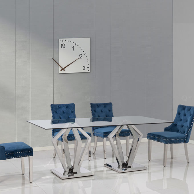 Custom Eight Seater Clear Tempered Glass Top Dining Table