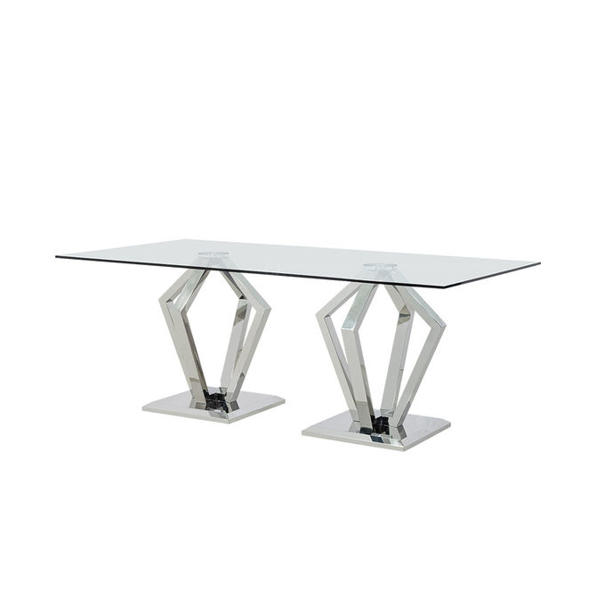 Custom Eight Seater Clear Tempered Glass Top Dining Table
