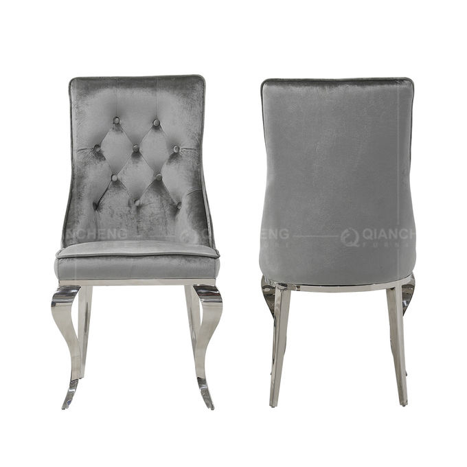 Grey Fabric SS Dining Chairs Modern Sliver For Upscale Hotel Restaurants