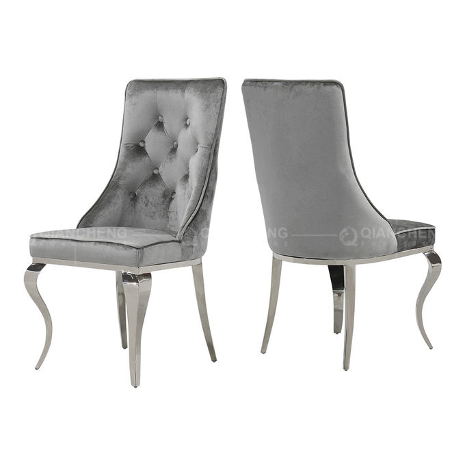 Grey Fabric SS Dining Chairs Modern Sliver For Upscale Hotel Restaurants