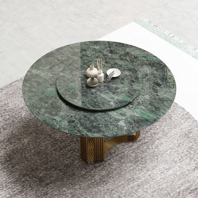 Luxury Round Dining Room Tables With Faux Marble Top Metal Base Brushed Gold