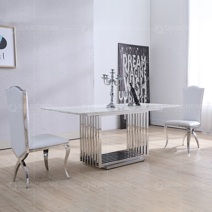 White Marble And Chrome SS Console Table For Living Room Furniture