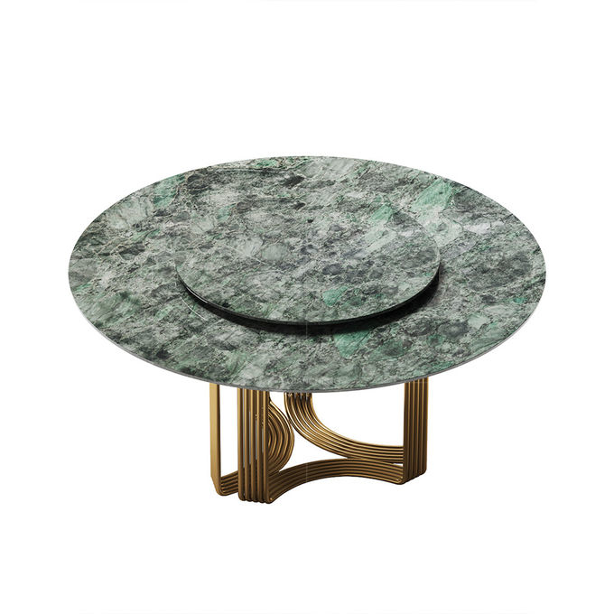 Luxury Round Dining Room Tables With Faux Marble Top Metal Base Brushed Gold