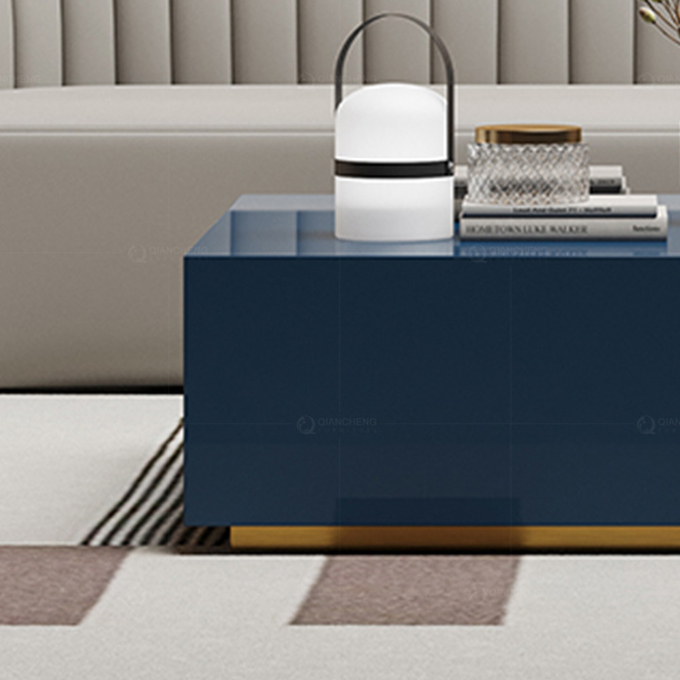 Fancy Blue Rectangle SS Coffee Table Stone Top For Outdoor