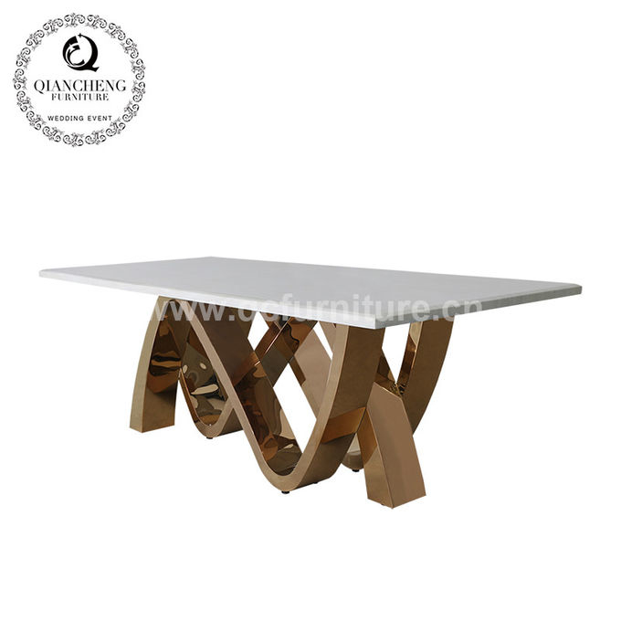 78inch Luxury Marble Dining Table 8 Seater Stainless Steel Metal Legs