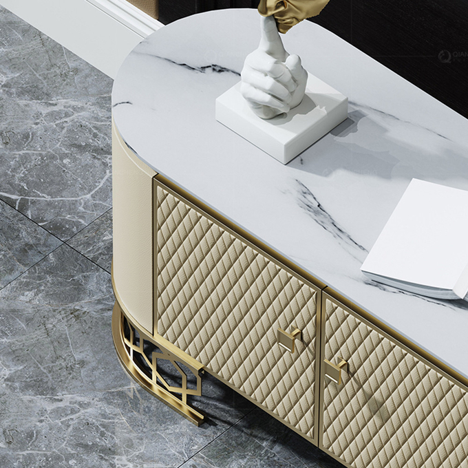 Bone Inlay Stainless Steel TV Stand Cabinet White 2 Drawers