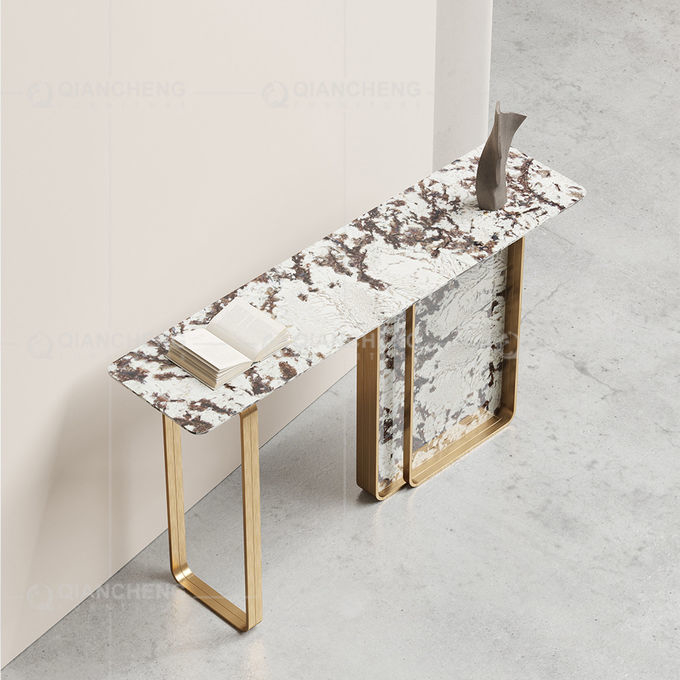 Brush Gold SS Console Table Leg Base 11mm Sintered Stone Top
