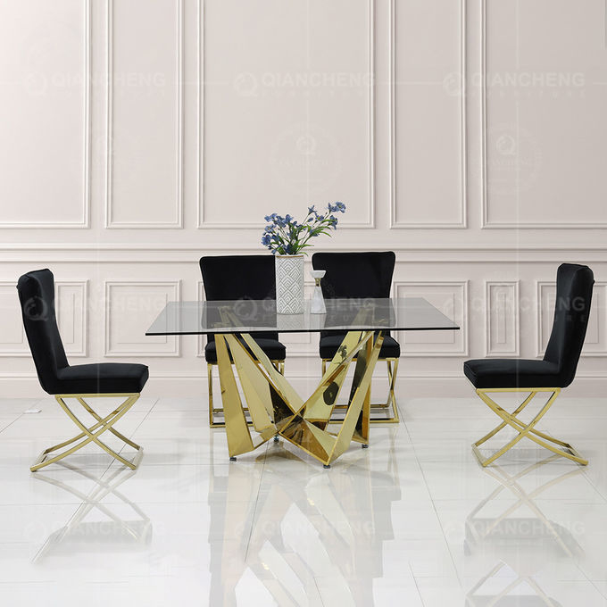 100kg Square Glass Top Dining Table 150cm Stainless Steel Frame