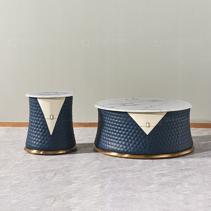 Light Luxury Round Coffee Table SS With Storage Stone Top Set Of 2 Fully Assembled Sofa Table Set
