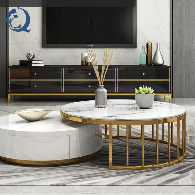 Leisure Area SS Coffee Table Round Marble Nested Desk With Drawer White