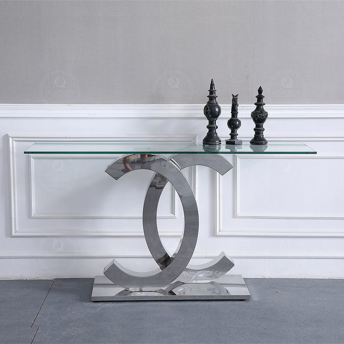 Rectangular OEM SS Console Table With Clear Tempered Glass Top