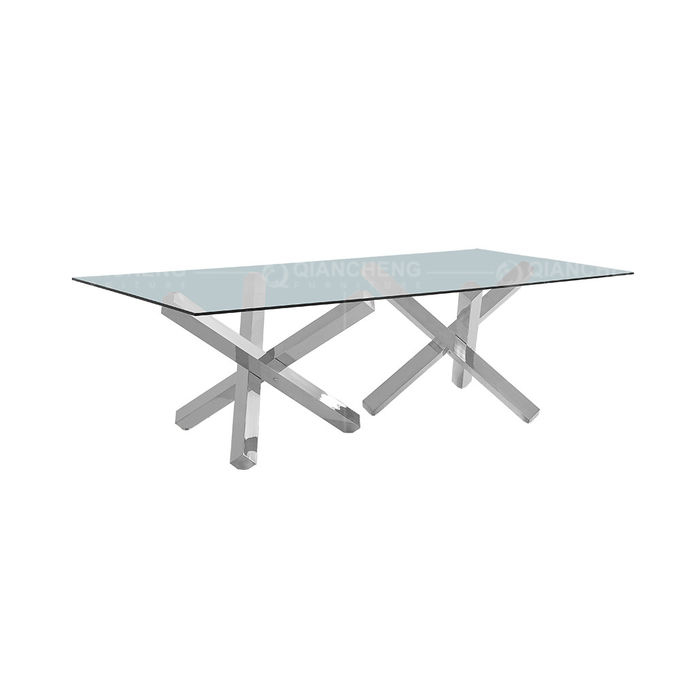 95inch Rectangle Glass Top Dining Table 4 Seater Glass Dining Table With Chairs