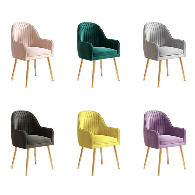 Sturdy SS Dining Chairs Gold Leg Grey Velvet Cushion Side Chair