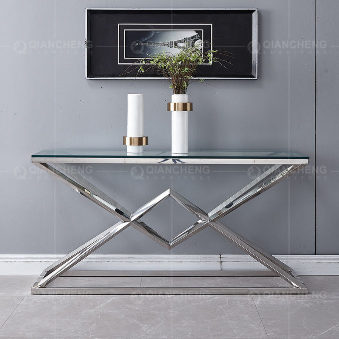 Clear Glass 151x40x75.5cm Stainless Steel Console Table French Style Console Table