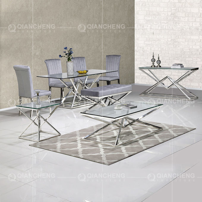 66kg 8 Seater Glass Dining Table With Steel Legs Rectangular Shape
