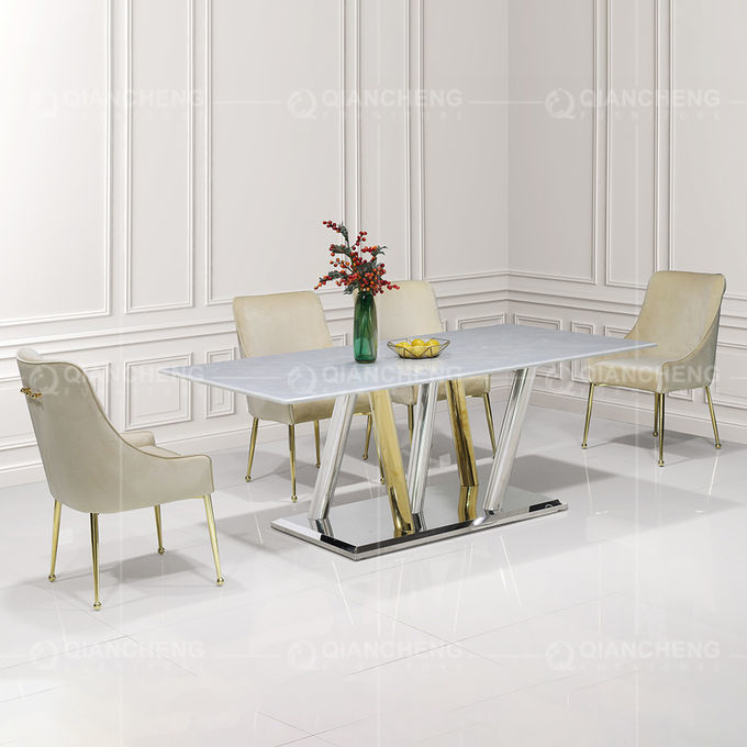 220x110x75cm Luxury Marble Dining Table White Marble Top Dining Room Table