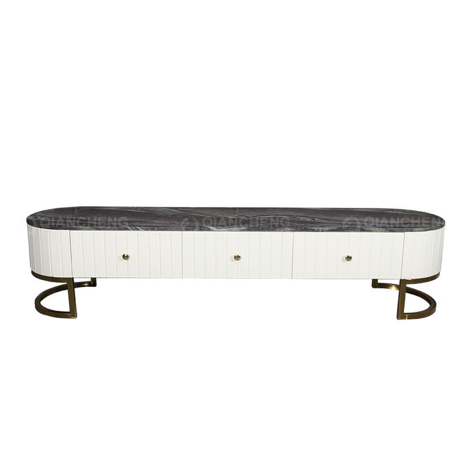 High Gloss Stainless Steel TV Stand With Drawers Mirror Brushed Finish