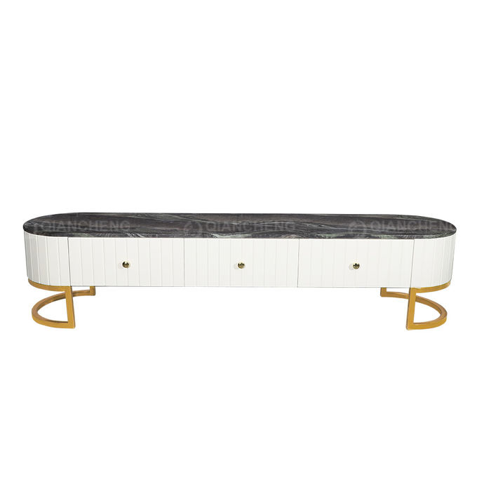 High Gloss Stainless Steel TV Stand With Drawers Mirror Brushed Finish