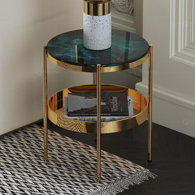 Black Glass Stainless Steel Side Tables Double Layer Mirror Gold Frame Small Size