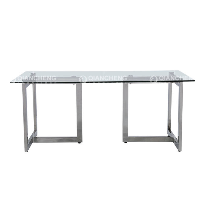 Qiancheng Stainless Steel Glass Top Dining Table 70x36x30inch No Folded