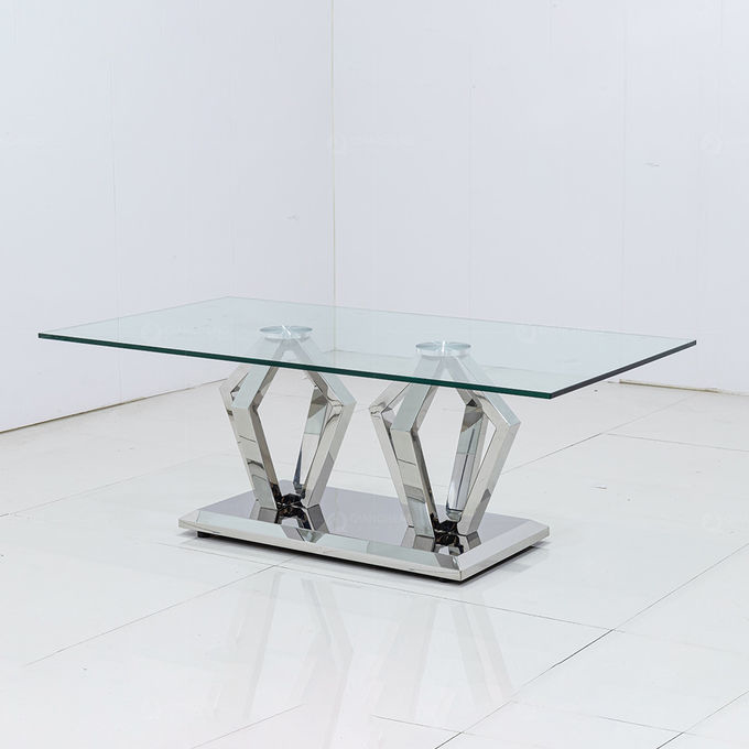 Rectangle Glass Top Home Coffee Table With Stainless Steel Leg