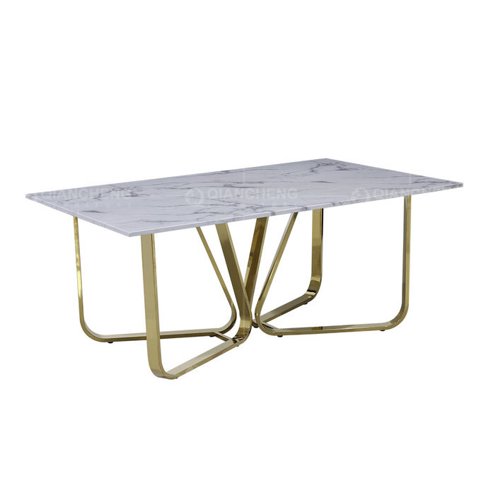 Rose Gold OEM Luxury Marble Dining Table 6 Seater Naturally hard wearing
