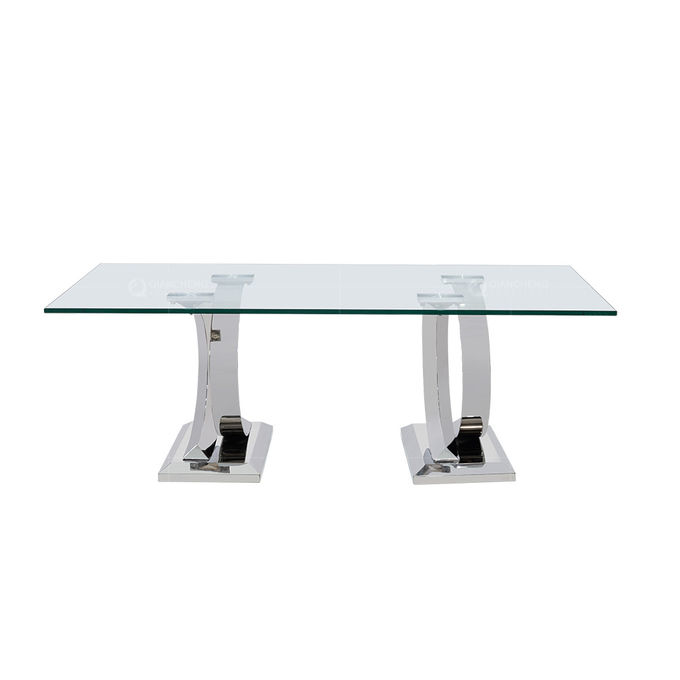 0.18m3 Glass SS Coffee Table Chrome Finished 130cm