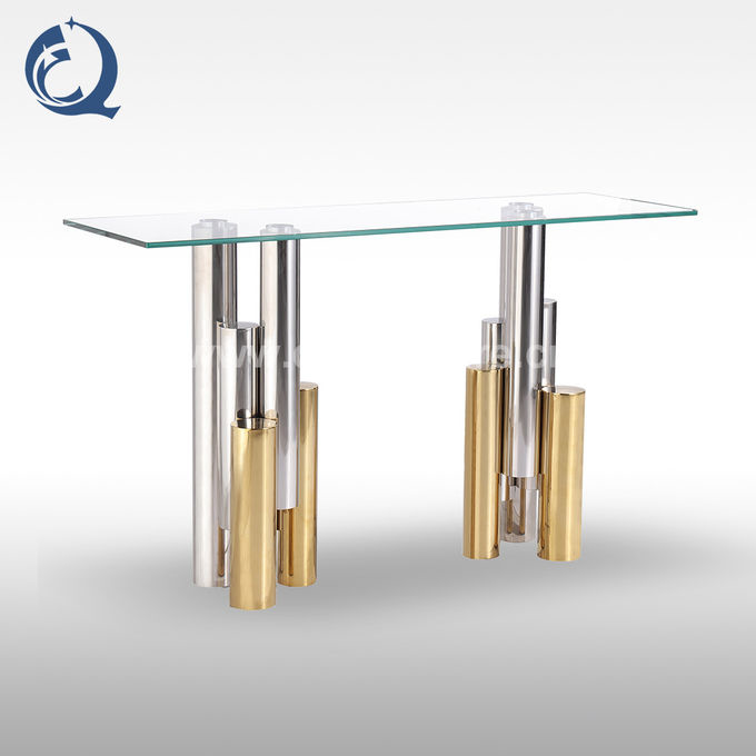 Modern SS Coffee Table Silver Gold With 12mm Clear Tempered Glass