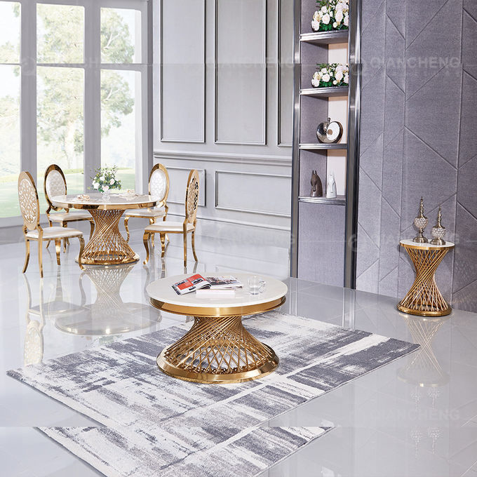 Qiancheng Marble Top Coffee Table Dia 90x50cm High Gloss Round Coffee Table