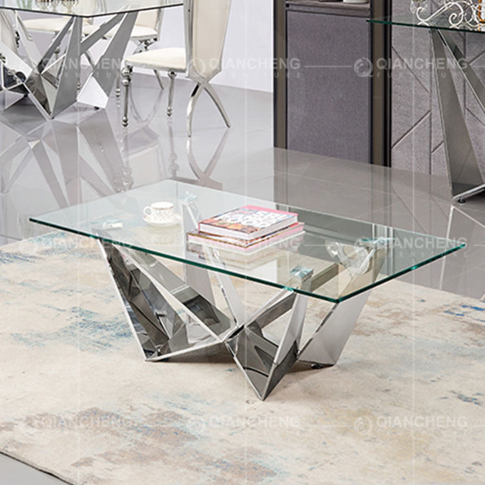 Height 18inch Glass Top Center Table Modern Stainless Steel Coffee Table