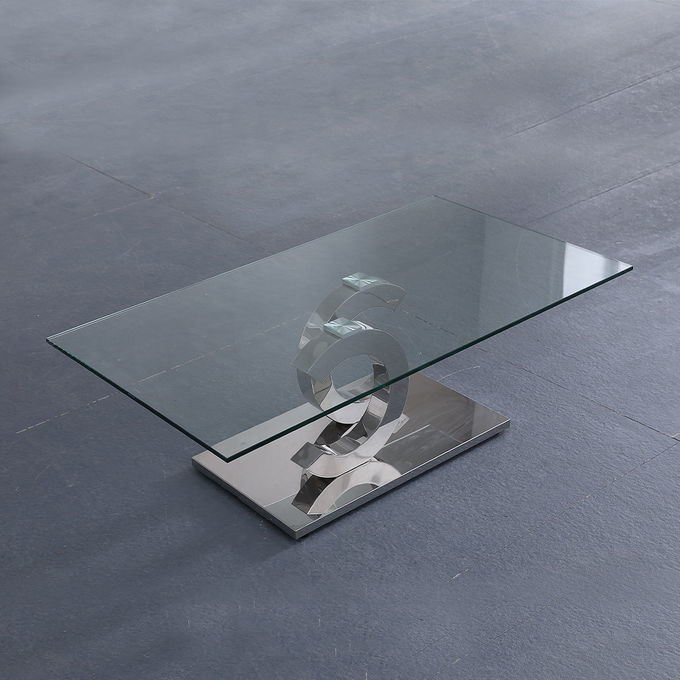 Clear 0.2cbm Tempered Glass Top Coffee Table polished stainless steel legs