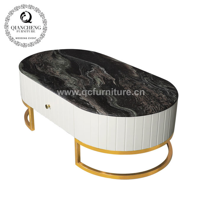 Metal Frame Marble Living Room Table With MDF Cabinet 130x70x44cm