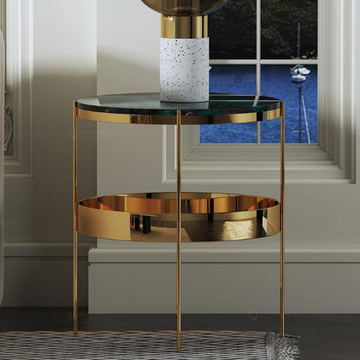 Black Glass Stainless Steel Side Tables Double Layer Mirror Gold Frame Small Size