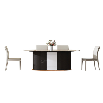 Contemporary Oval SS Dining Table With Marble Table Top Kitchen Furniture