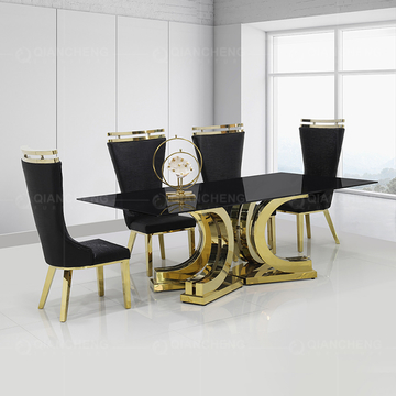 High Gloss 0.45CBM SS Dining Tables Set X Shape Mirror Metal Base