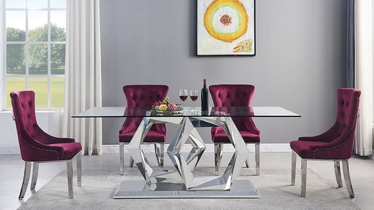 12mm Glass Top SS Dining Tables 6 Seater Home Furniture For Dining Room