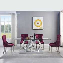 12mm Glass Top SS Dining Tables 6 Seater Home Furniture For Dining Room