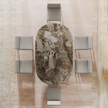 Rectangle Luxury Artificial Marble Top Metal Luxury Dining Table