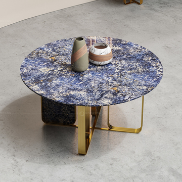 White Round Luxury Custom Marble Dining Table With Stainless Steel Metal Base in Gold