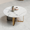 White Round Luxury Custom Marble Dining Table With Stainless Steel Metal Base in Gold