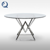 0.54m3/pc Tempered Glass Dining Table Stainless Steel DIA130 CM Round In Chrome