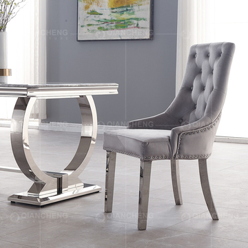 Velvet Tufted 54x64x100cm Gray Upholstered Dining Chairs Stainless Steel Foot