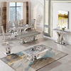 Narrow Luxury Faux Marble Dining Table Stainless Steel 200cm Grey Narrow Luxury Faux Marble Dining Table Stainless Steel 200cm Grey