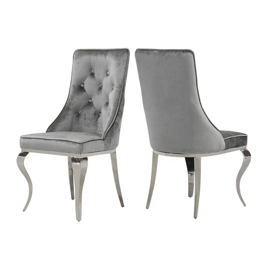Grey Fabric SS Dining Chairs Modern Sliver For Upscale Hotel Restaurants